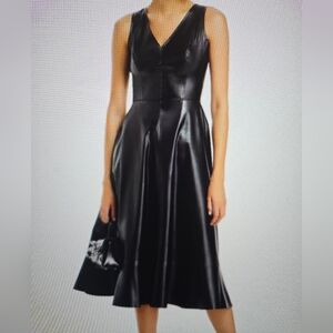 AQUA FAUX Leather Sleeveless Midi Dress - Elegant Black Dress